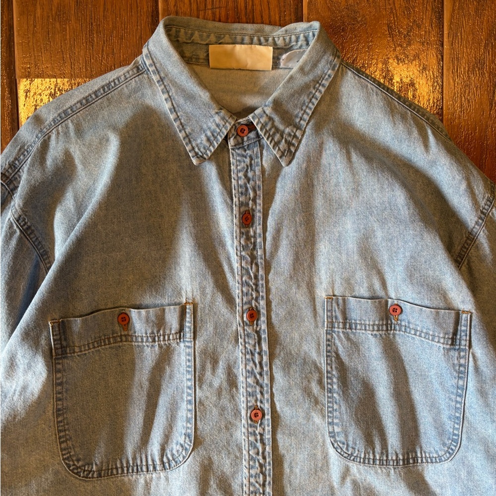 Vintage 90s Fine Line Classic Denim Button-Up - Picture 3 of 8